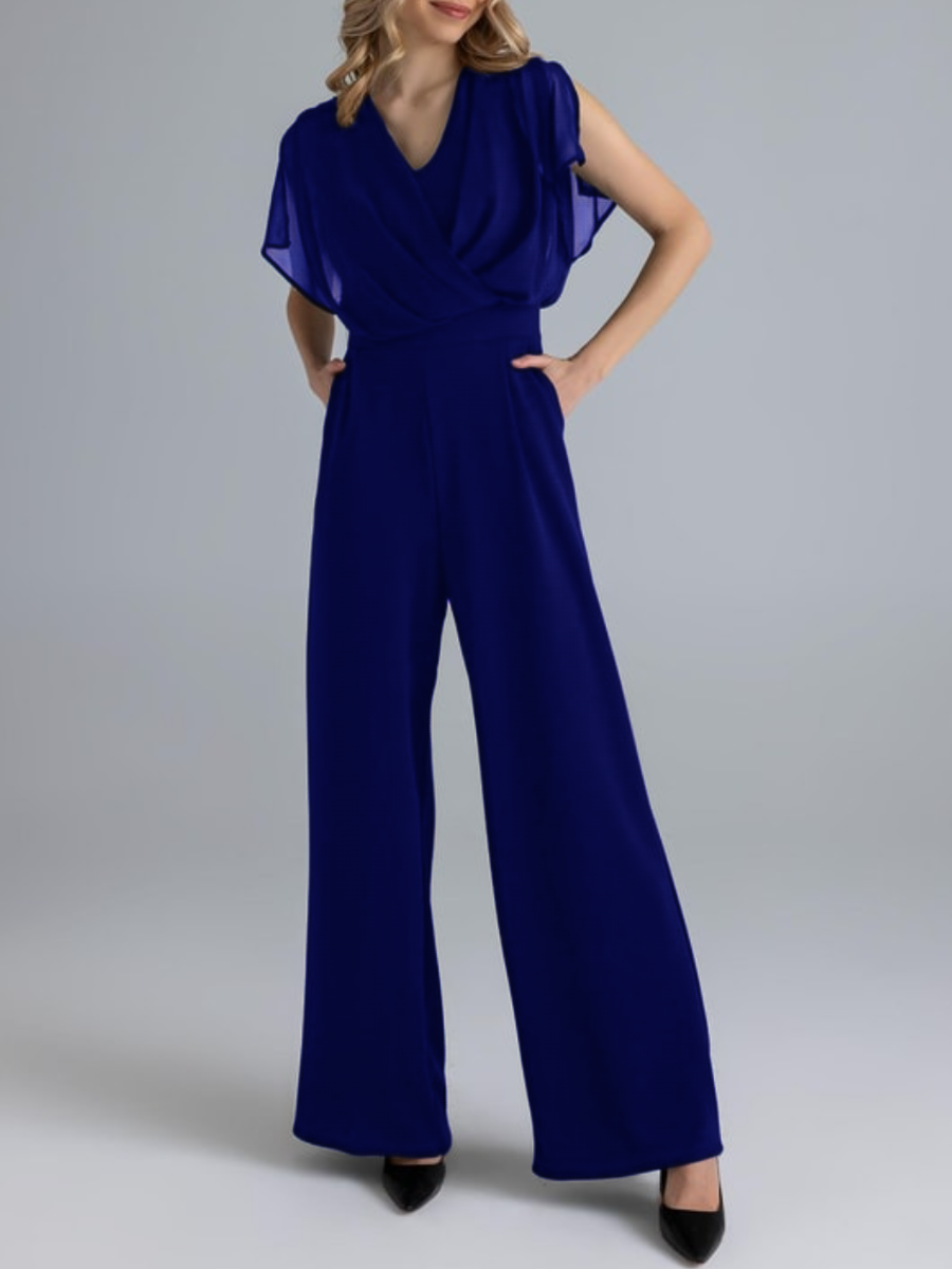 Chiffon V-neck Pleated Jumpsuit