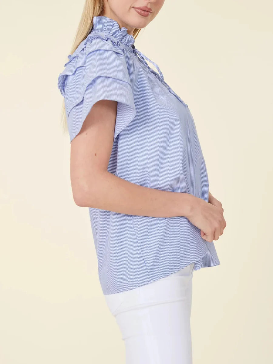 Striped Flutter Sleeve Top