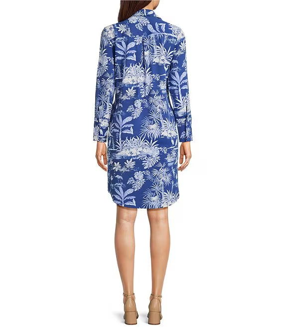 Printed Split V-Neck Long Sleeve Dress