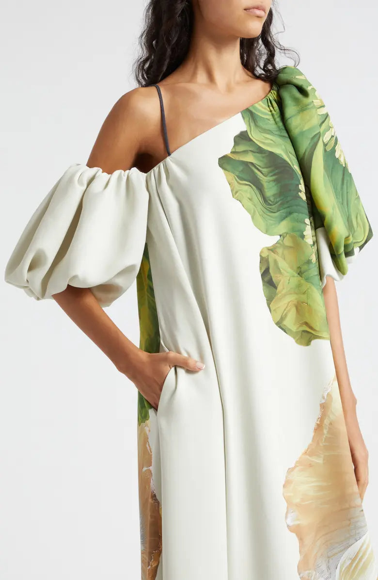 Floral Asymmetric Neck Maxi Dress