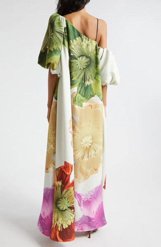 Floral Asymmetric Neck Maxi Dress
