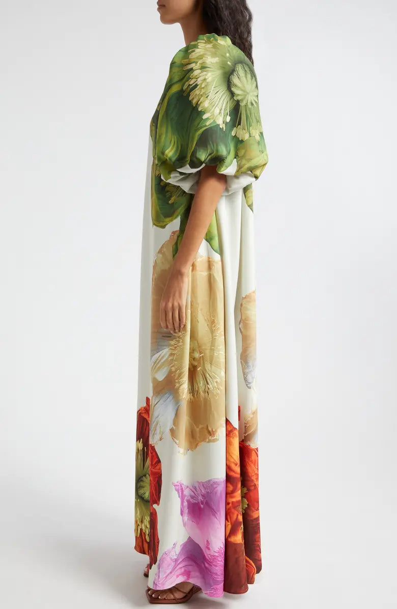 Floral Asymmetric Neck Maxi Dress