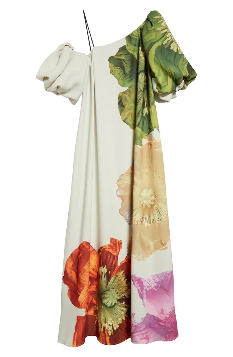 Floral Asymmetric Neck Maxi Dress
