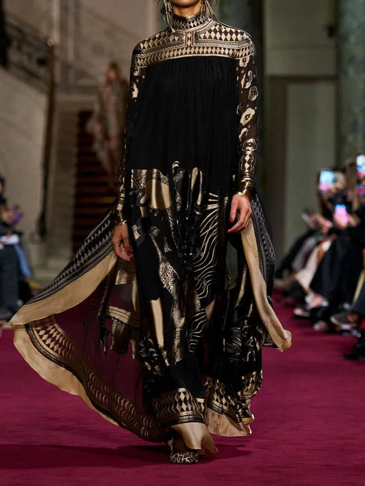 Illustration Gathered Turtleneck Maxi Dress