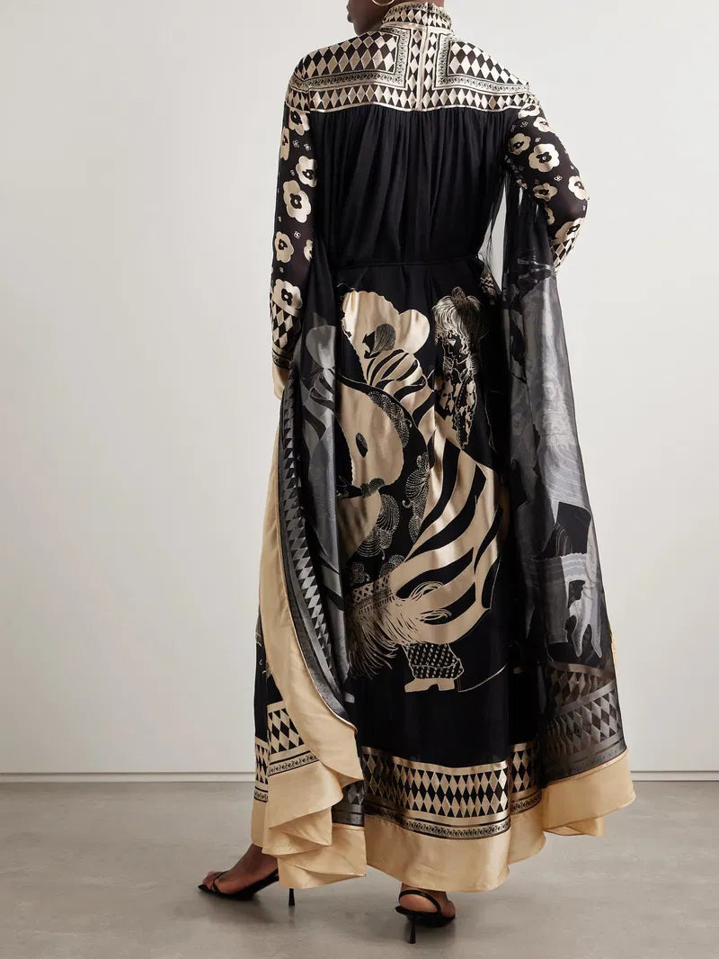 Illustration Gathered Turtleneck Maxi Dress