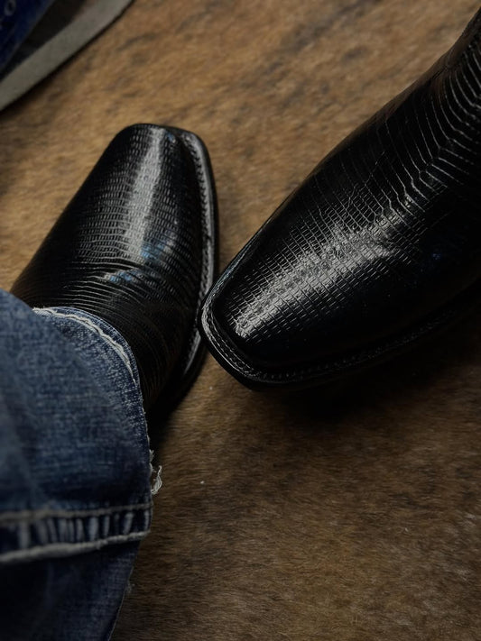 Black Lizard Leather Western Cowboy Boots