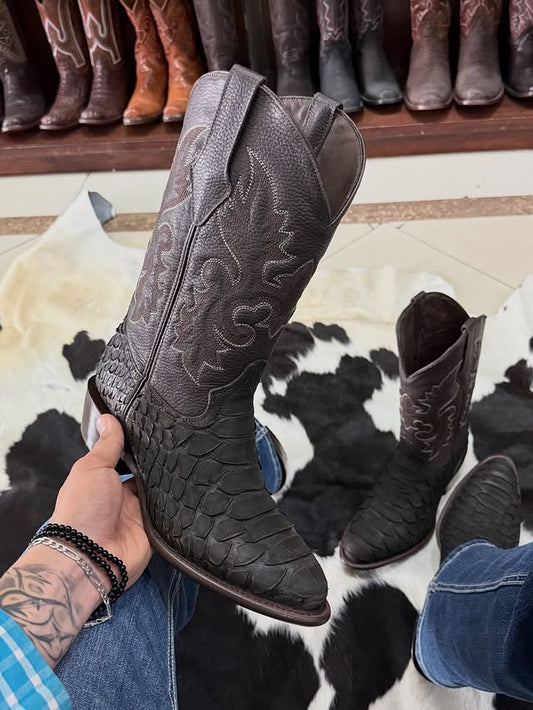 Men's Classic Oval Toe Python Boots