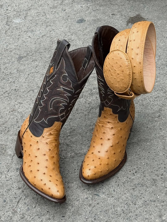 Men's Oval Toe Leather Cowboy Boots