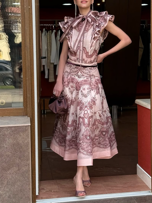 Linen-Silk Printed Two-Piece Set