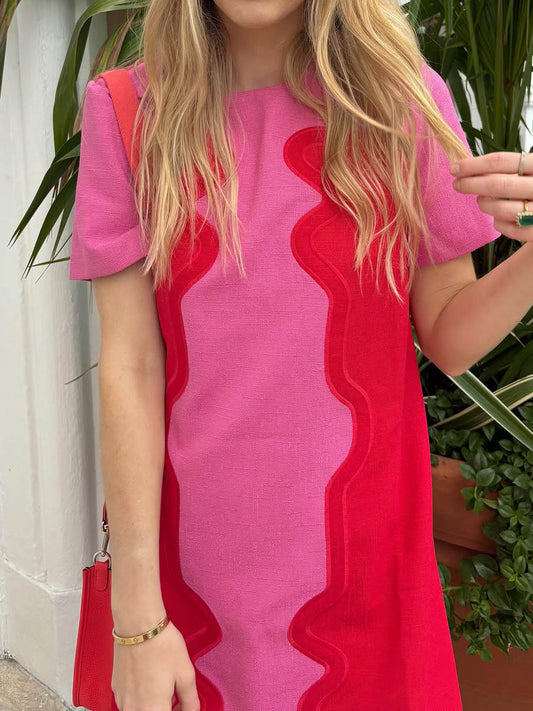 Color Block Short Sleeve A-line Dress