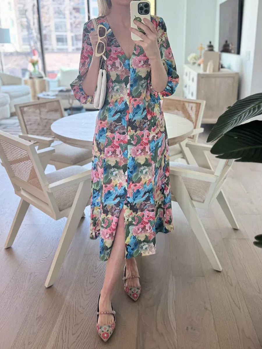 Elegant Floral Print Midi Dress