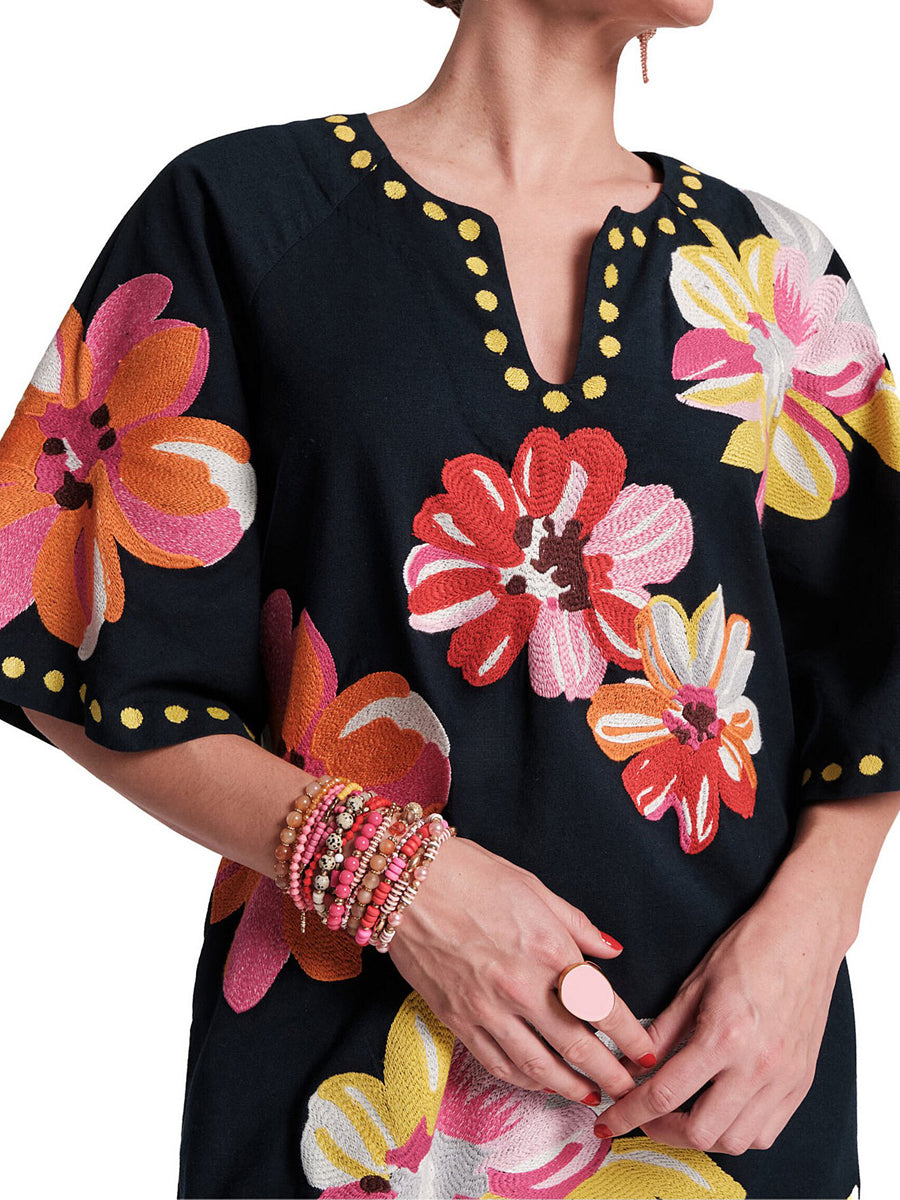 Charming Floral Print Split Scoop Neck Dress