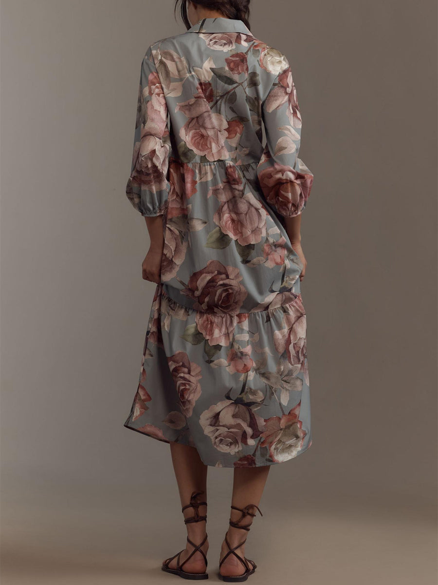 Printed Long Sleeve Shirt Dress