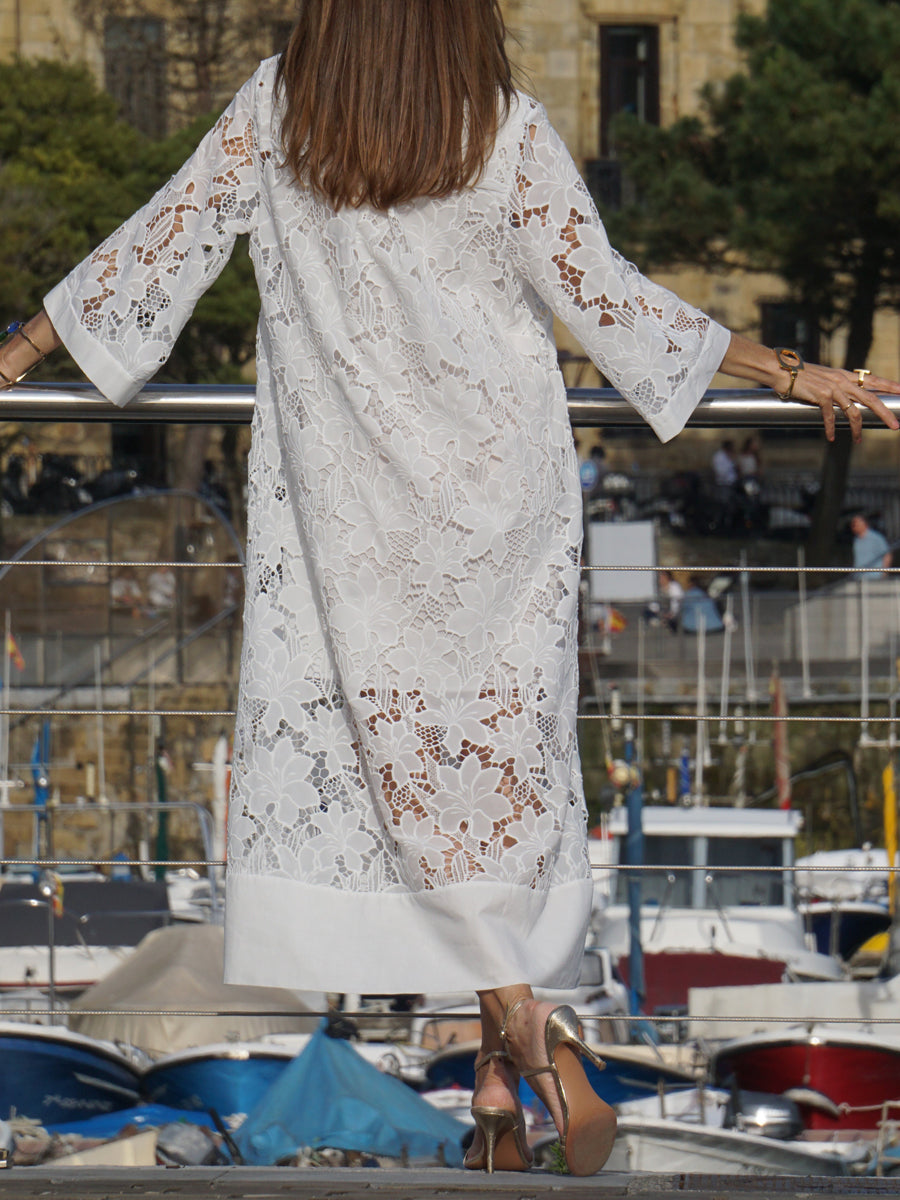Lace Patchwork V Neck Dress