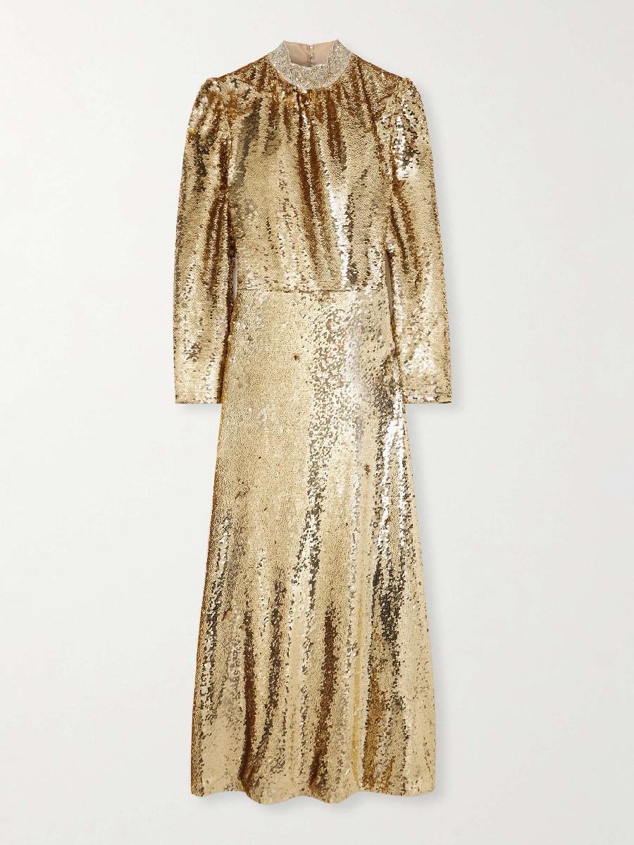 Embellished Silk Trim Sequin Dress