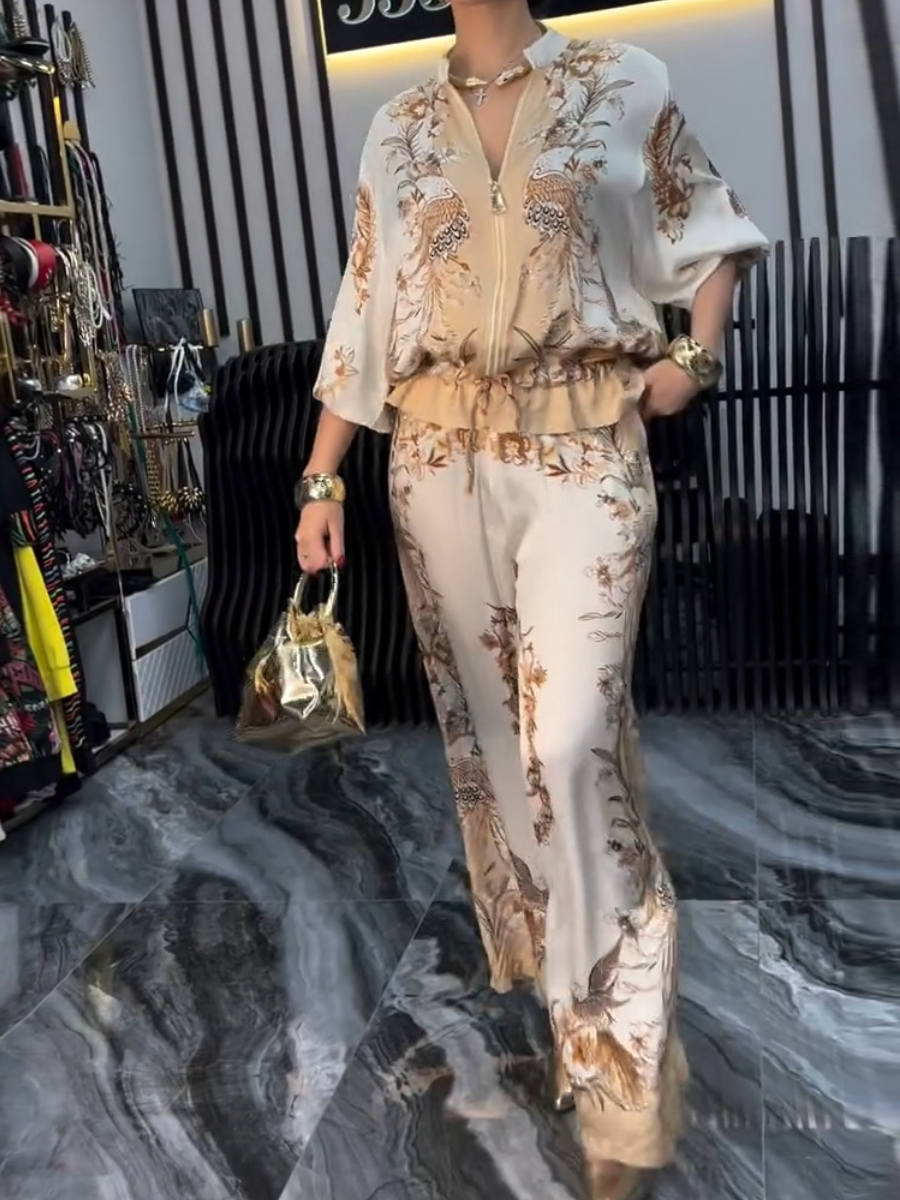 Casual Printed Jacket Two Piece Set