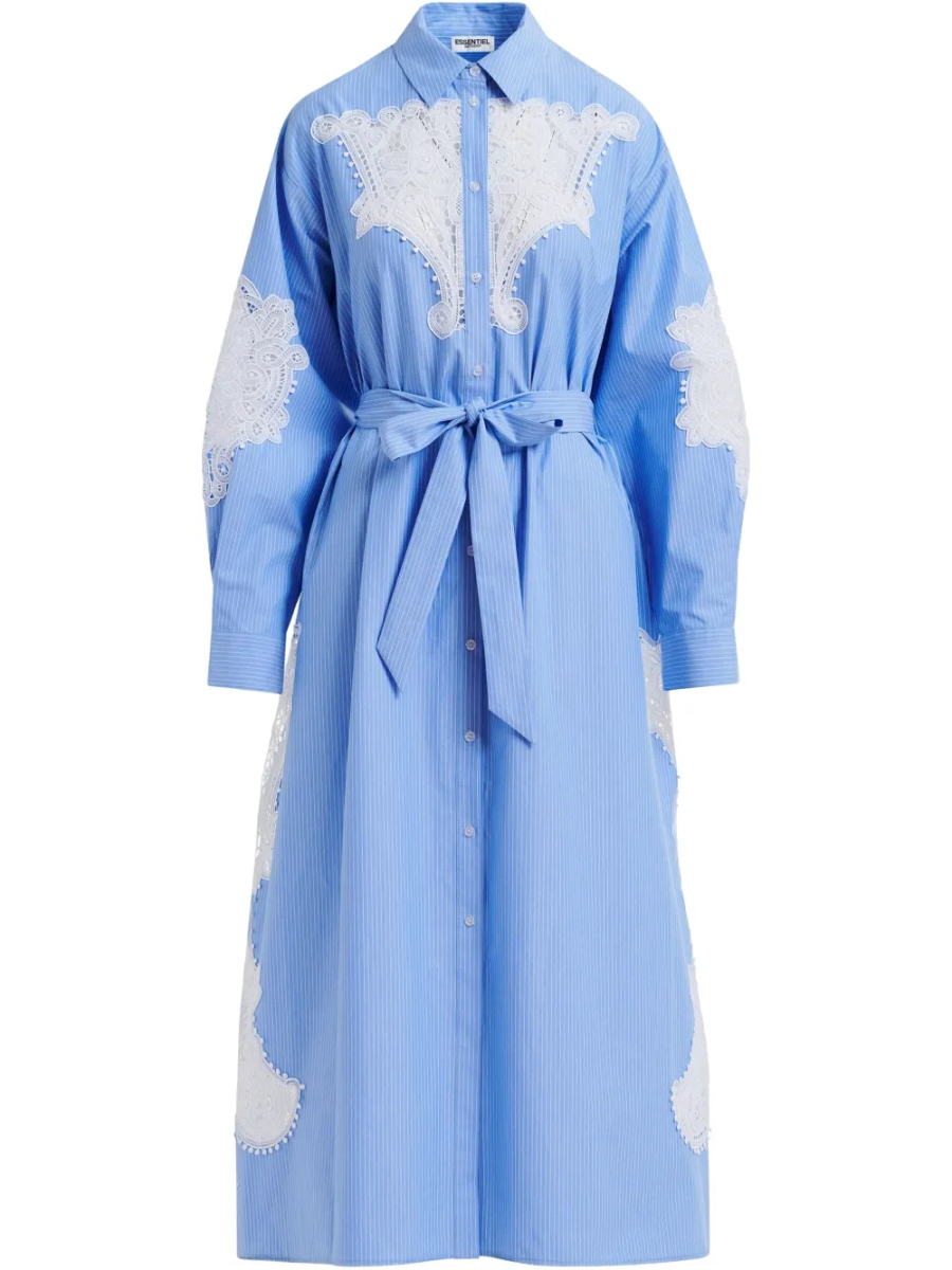 Blue Stripe Embroidered Shirt Dress