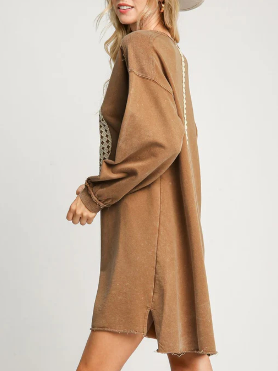 Lace Applique Frayed Hem Terry Dress