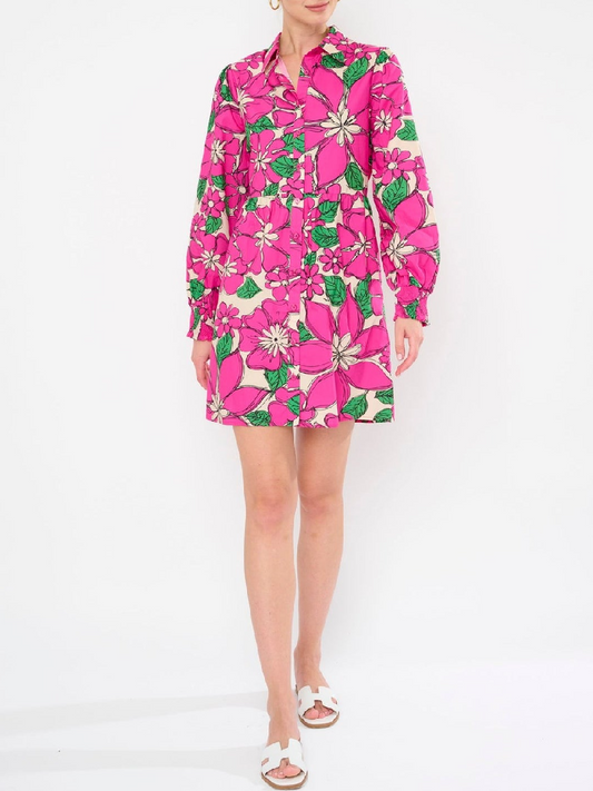 Pretty Cotton Floral Shirt Dress