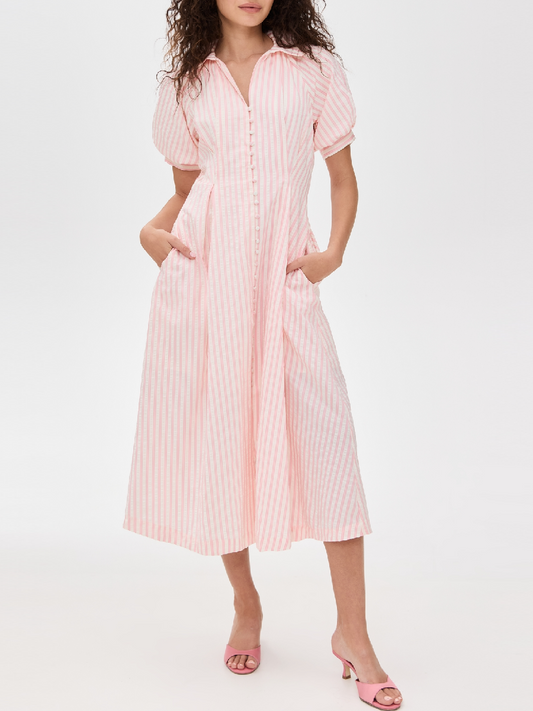 Seersucker Striped Midi Dress