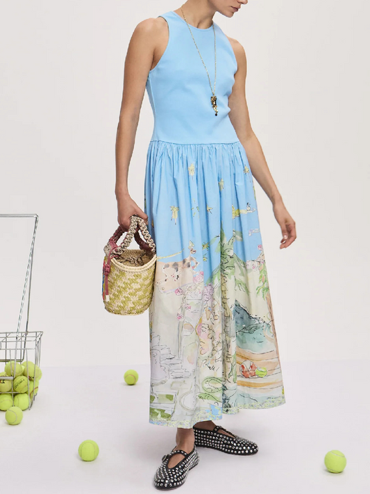 Gathered Skirt Tank Midi Dress
