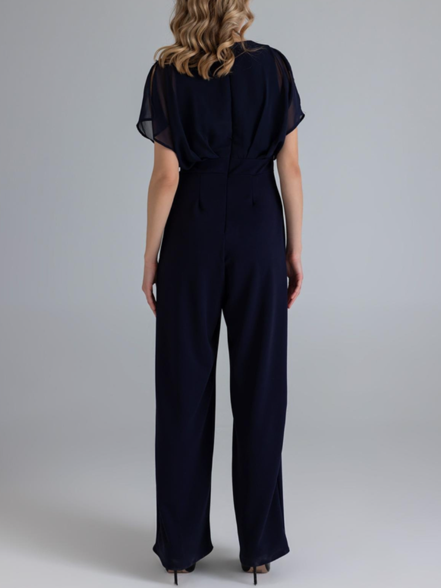 Chiffon V-neck Pleated Jumpsuit