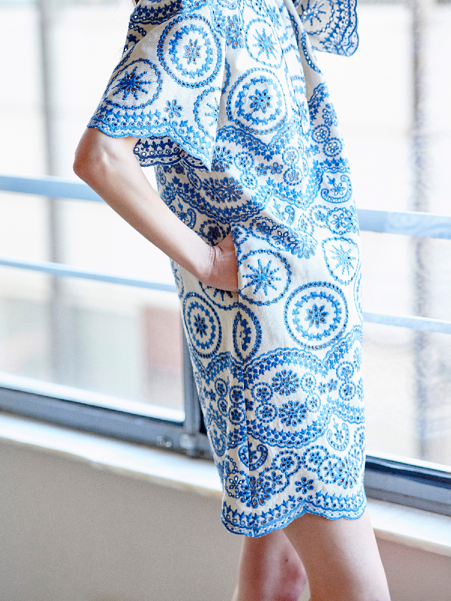 Linen Mini Embroidered Shirtdress