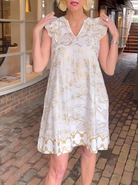 Gold Ruffle Mini Dress