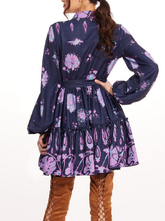 Puff Sleeves Colorful Shirt Dress