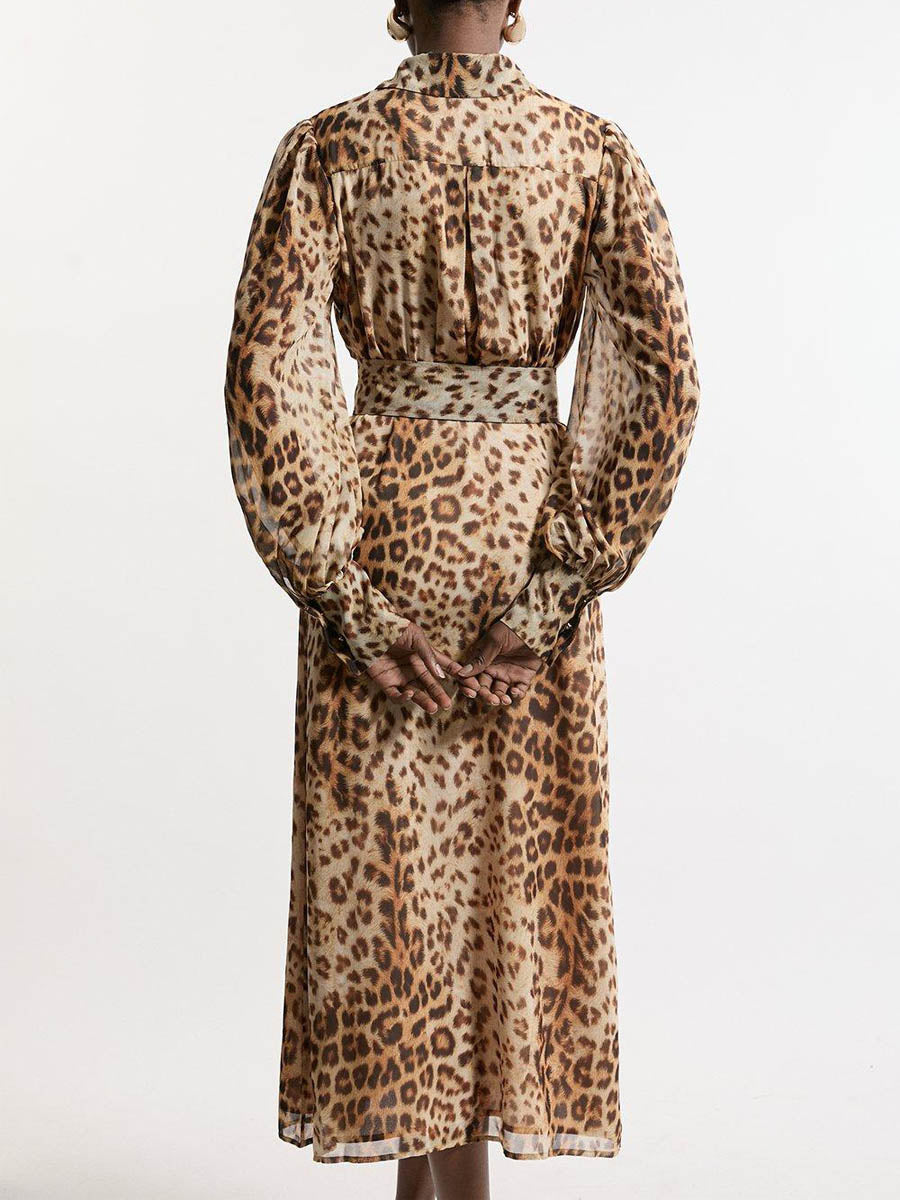 Belted Leopard Woven Shirt Dress