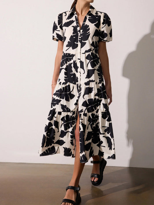 Printed Puff Sleeve Midi Dress