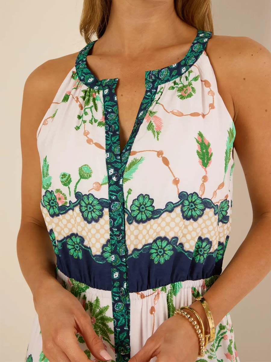 Floral Print Button-front Sleeveless Dress