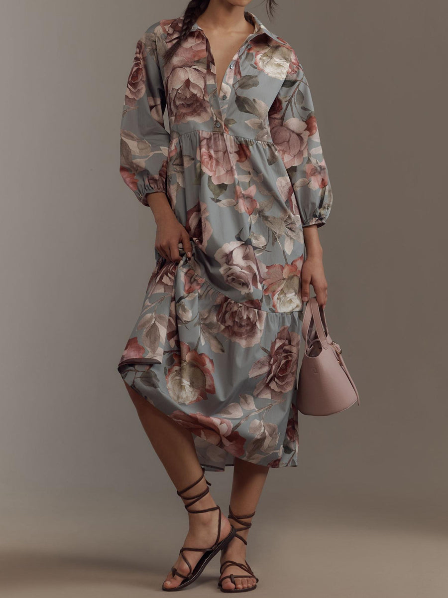 Printed Long Sleeve Shirt Dress