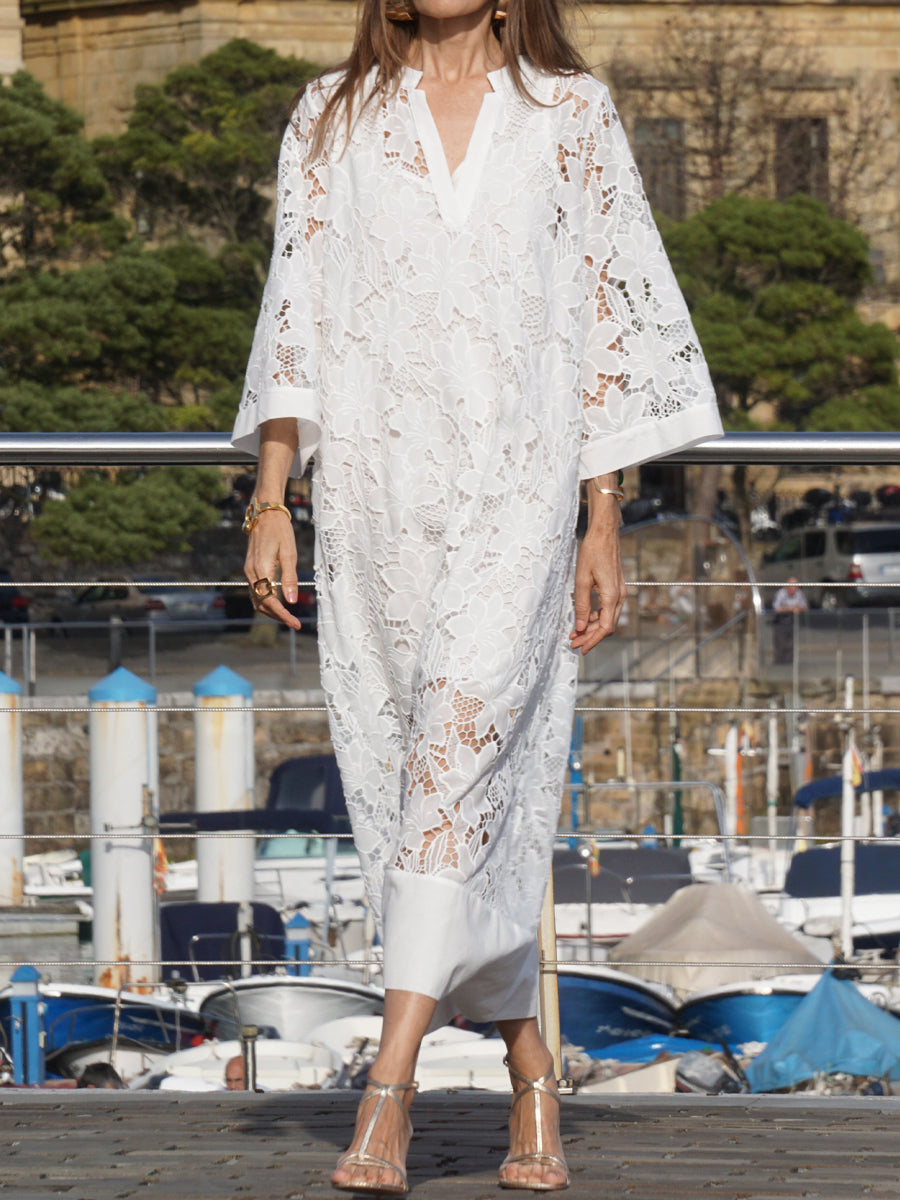 Lace Patchwork V Neck Dress