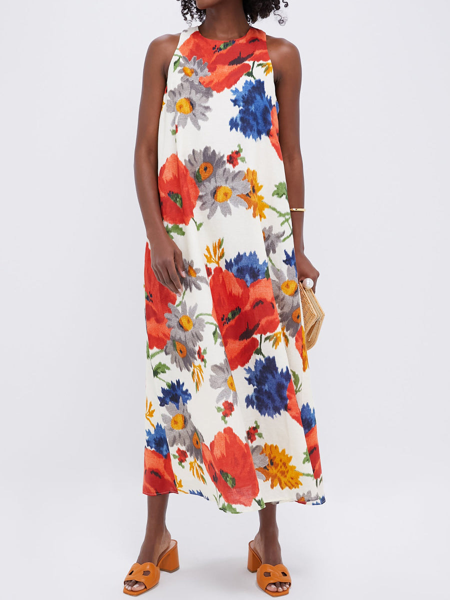 Crimson Poppy Cotton Linen Dress