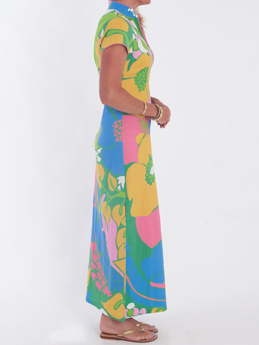 Linen Slit Hem V Neck Dress