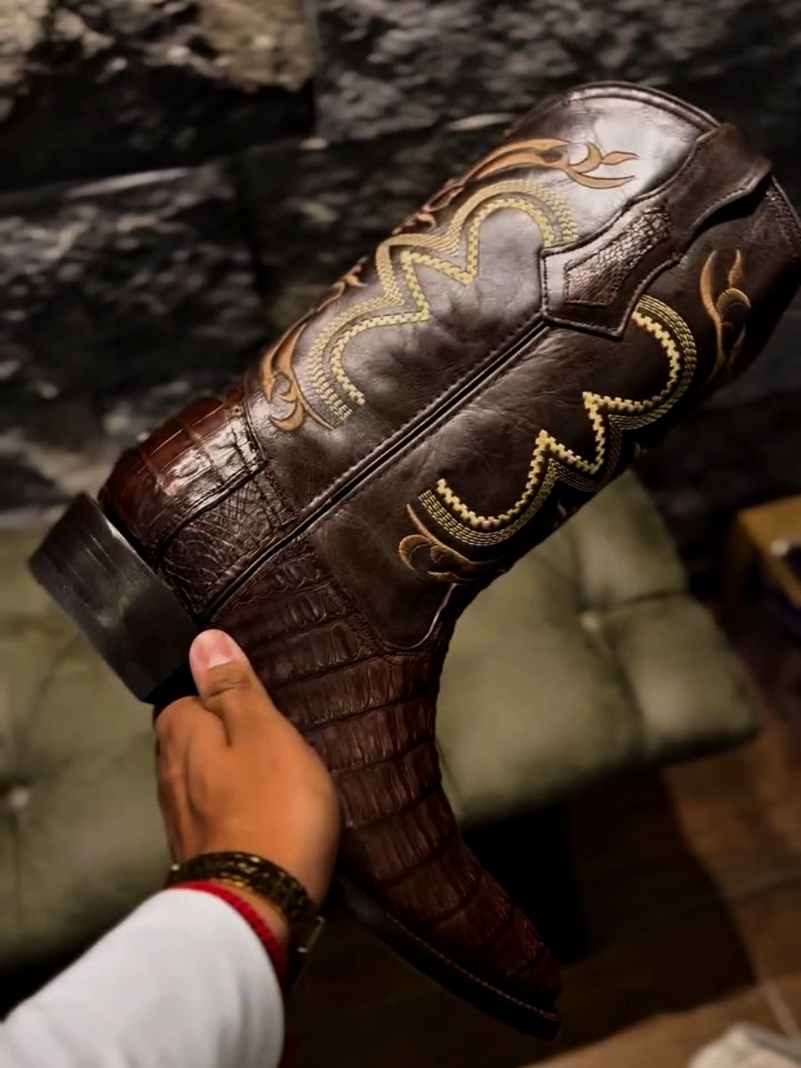 Men's Brown Pointed Toe Embroidered Boots