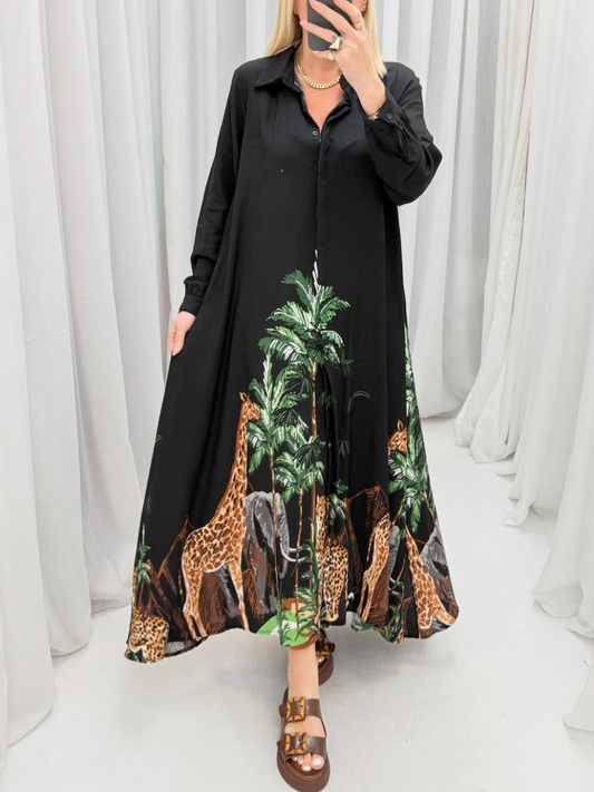 Loose Printed Shirt Dress