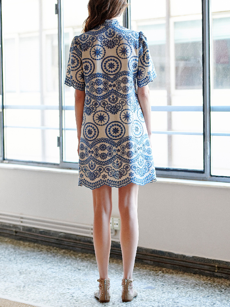 Linen Mini Embroidered Shirtdress