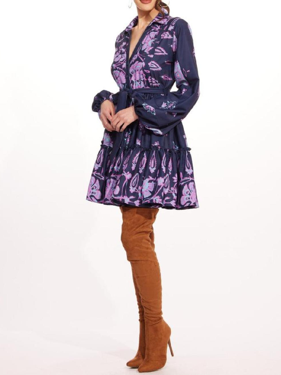 Puff Sleeves Colorful Shirt Dress