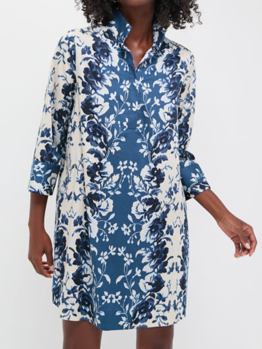 Indigo Reflection Stretch Cotton Megan Dress