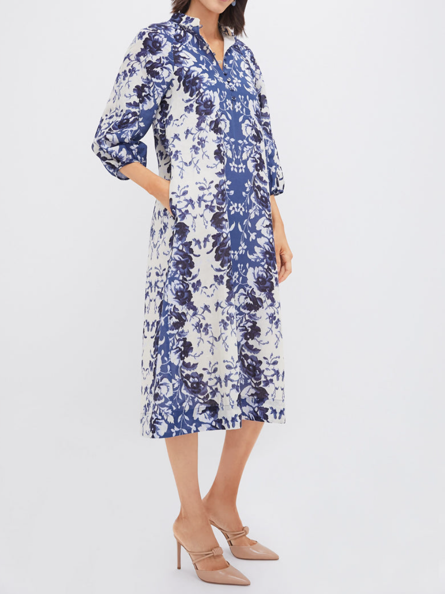 Indigo Reflection Stretch Cotton Megan Dress