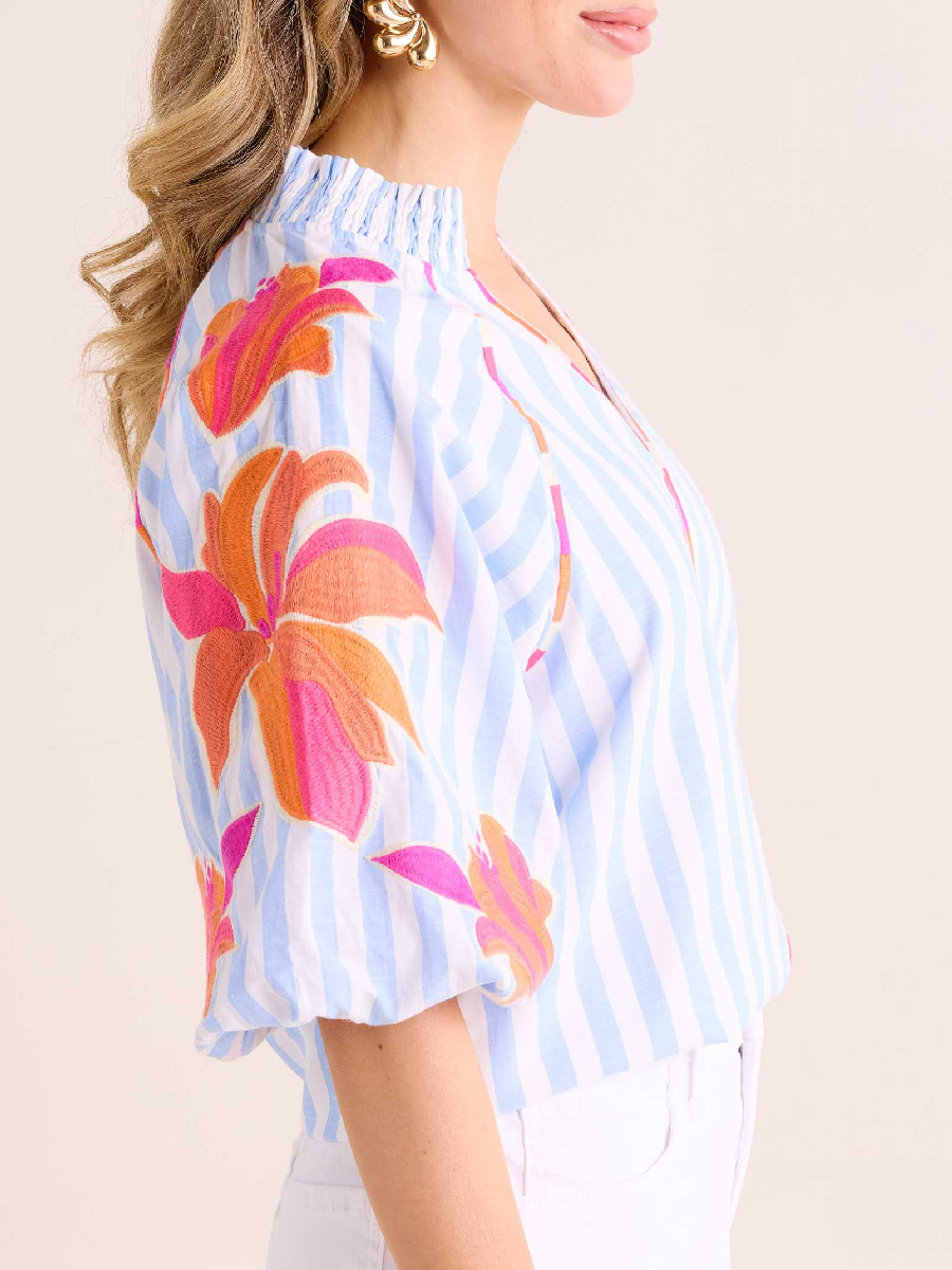 Floral Embroidered Striped Top
