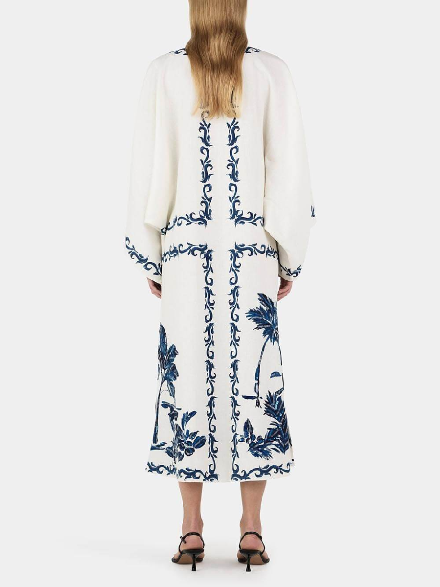 Vintage Hawaiian Print Sequined Midi Dress