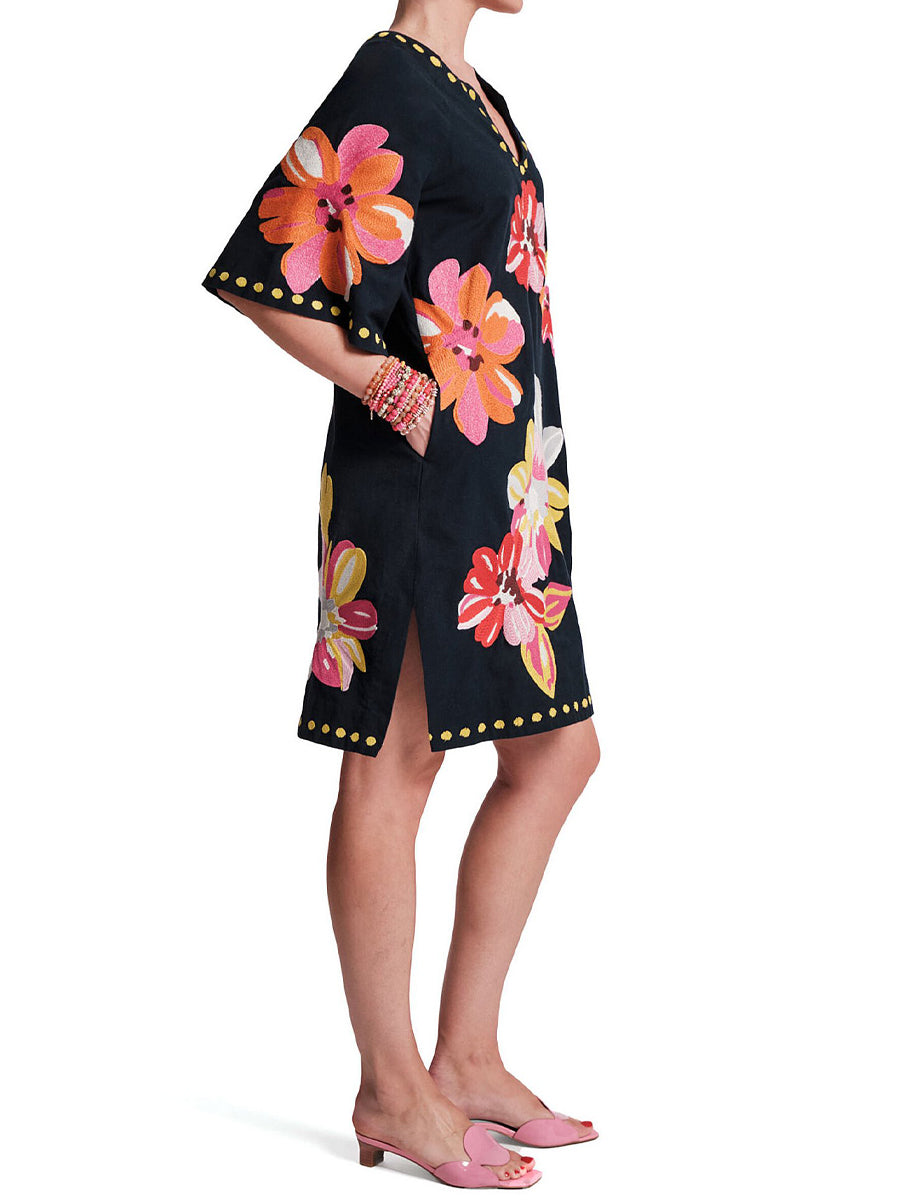 Charming Floral Print Split Scoop Neck Dress