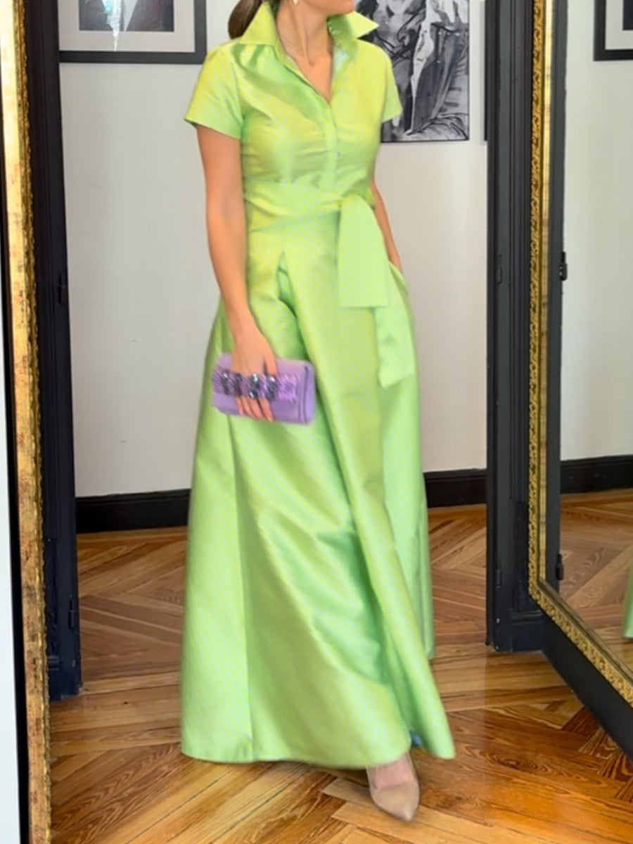Elegant Belted Short Sleeve Maxi Dress