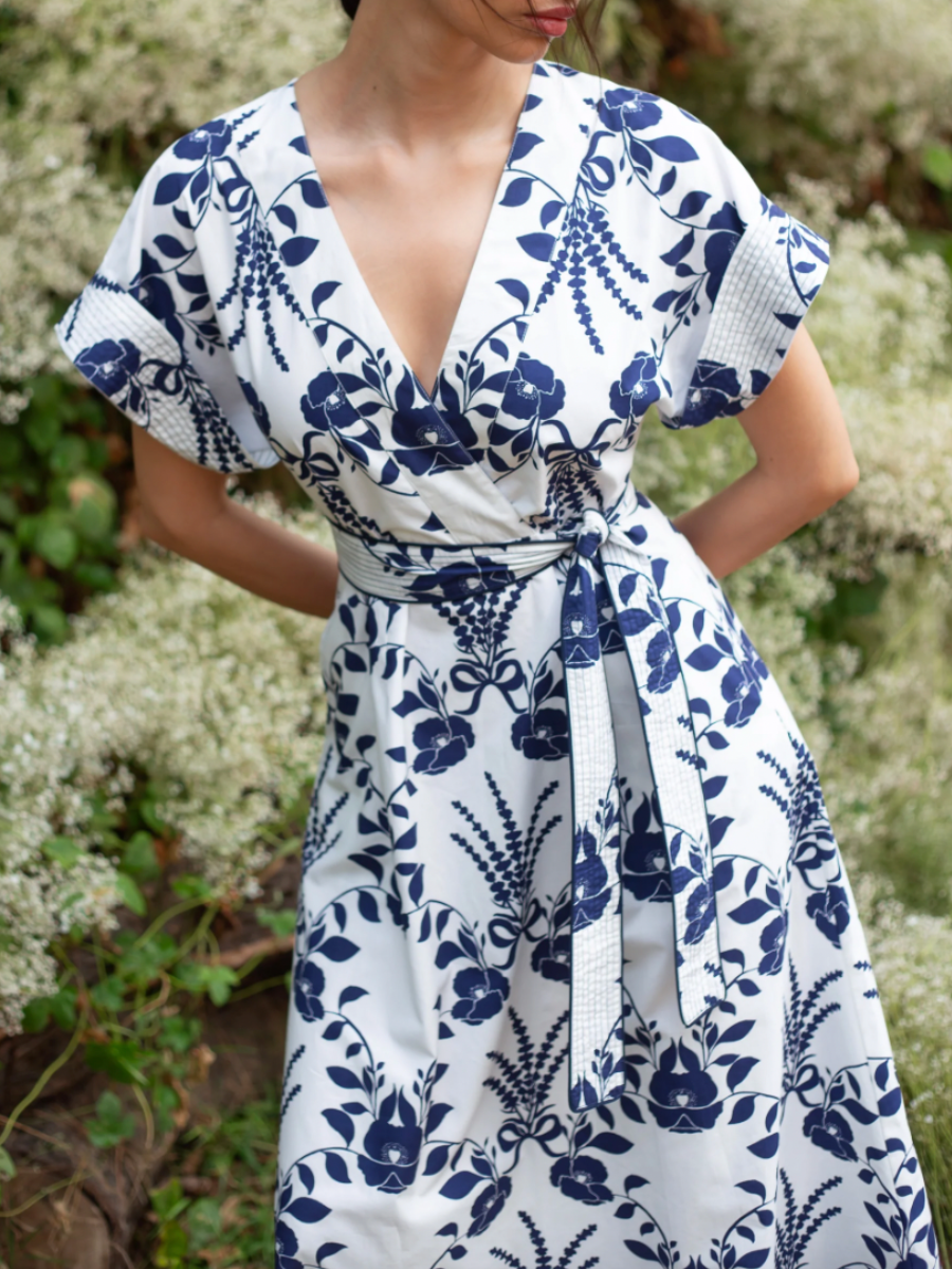 V Neck Poppy Print A-Line Dress