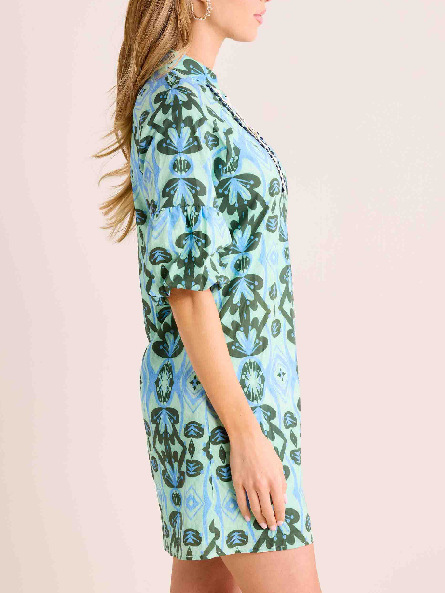 V-neck Printed Puff Sleeve Dress