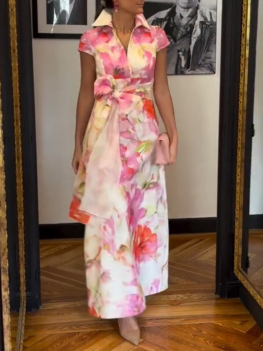 Elegant Floral Belted Dress