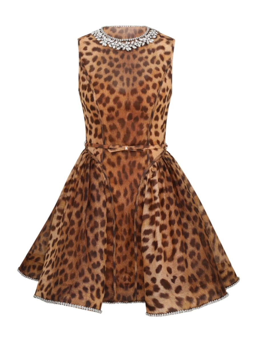 Rhinestone Leopard Print Mini Dress